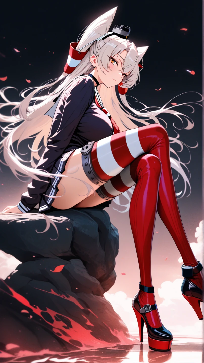 illustration of Alice of Wonderland in a rebellious pin-up style, Japanese manga style, wearing a bold look with a mix of classic and modern elements. Her skin is adorned with vibrant tattoos that show her rebellious nature, imagem contra fundo branco.