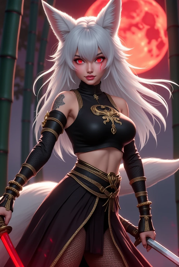 Captura de Kimetsu no Yaiba.
Animated demon hunter girl white hair mom Ya black with red edges blue eyes pretty