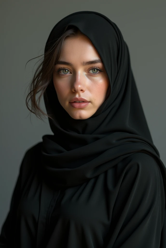 Half body portrait .Hijab girl in studio . Two light photography. Shoot by canon r1. Two soft light come from godox v1.