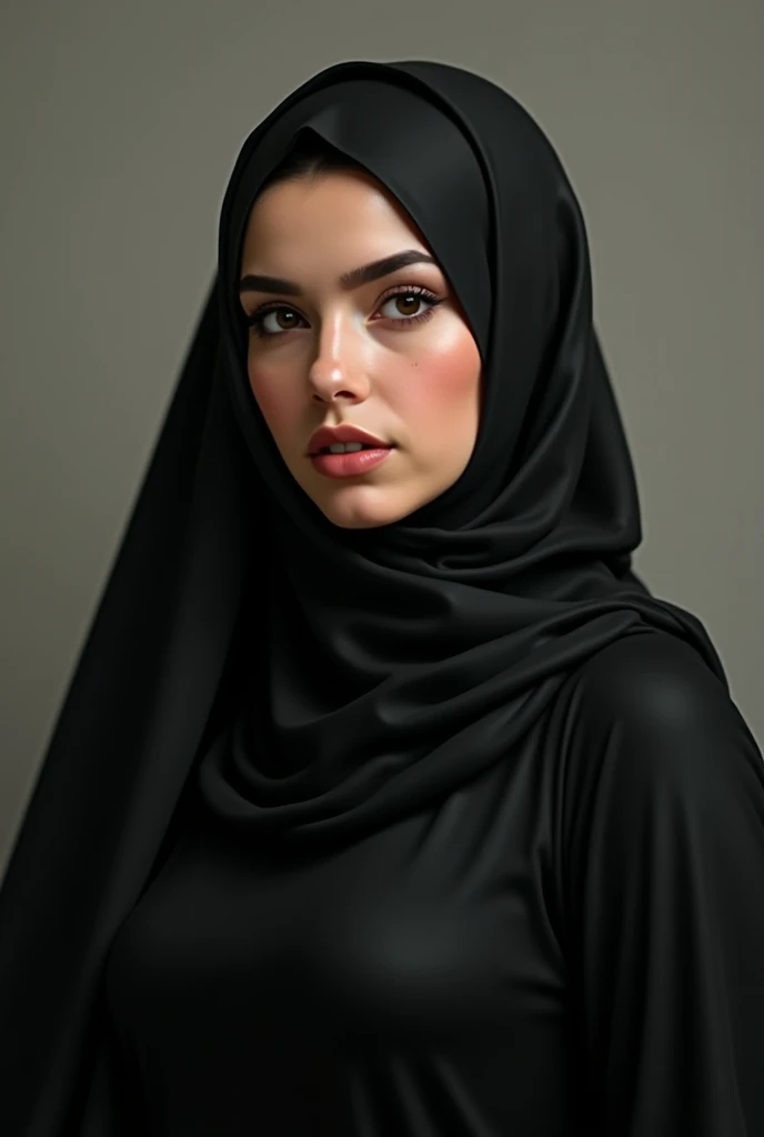(photorealism:1.2), beautiful sexy arabic woman in hijab blowing a kiss, realistic, nude.