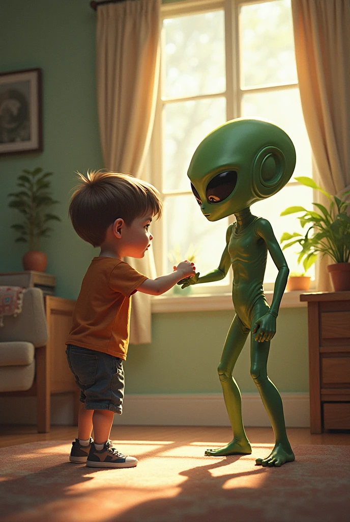 Alian and man live in one house
