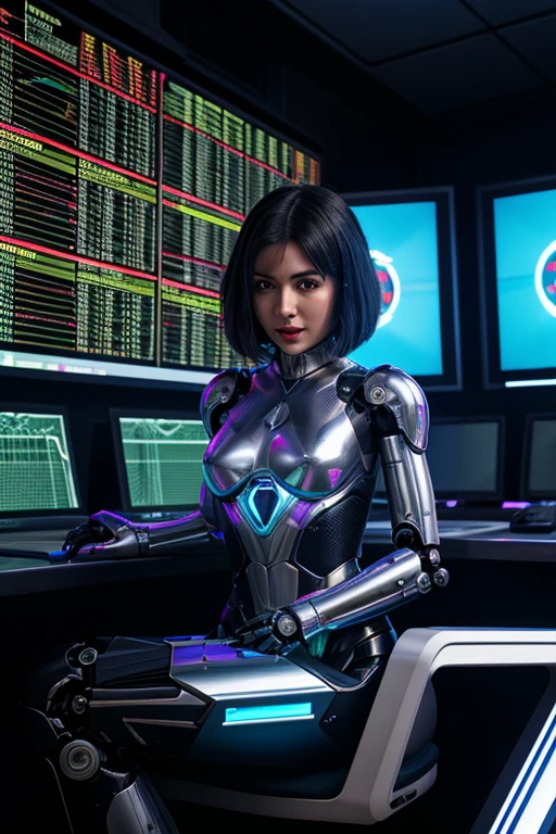 (Indian tv actress roshni walliaa), (Best quality high resolution), (masterpiece), (highly detailed:1.3), 3D, beautiful (cyberpunk:1.3) female hacker with thick voluminous hair operating a computer terminal, computer servers, LCD screens, fibre optic cables, corporate logos,HDR (High Dynamic Range),Ray Tracing,NVIDIA RTX,Super-Resolution,Unreal 5,Subsurface scattering,PBR Texturing,Post-processing,Anisotropic Filtering,Depth-of-field,Maximum clarity and sharpness,Multi-layered textures,Albedo and Specular maps,Surface shading,Accurate simulation of light-material interaction,Perfect proportions,Octane Render,Two-tone lighting,Low ISO,White balance,Rule of thirds,Wide ,8K RAW,Efficient Sub-Pixel,sub-pixel convolution,luminescent particles,  ( Sony DSLR camera ultra high quality 8k details phone),(detailing face eyes lips,masterpiece, best quality, , huge breast deep cleavage, robot, belly , belly exposed,, (image pixel size.4120×2080), ultra high pictures, thick laga brod back slem West,
