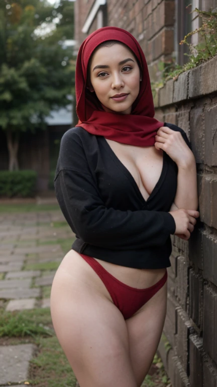 full body photo,  looking at viewer, a sexually attractive (hijabi wedding veil) girl (squatting) in back alley naked wearing thighhighs squatting, ((garter belt)), bikini, hijabi wedding veil, wedding veil, gluteal, bokeh,UHD, masterpiece, ccurate, anatomically correct, textured skin, super detail, high details, high quality, award winning, best quality, highres, HD, cheerful, happy, extremely detailed eyes and face, beautiful detailed nose, beautiful detailed eyes, ((SFW)),  global lighting, red lips, 
