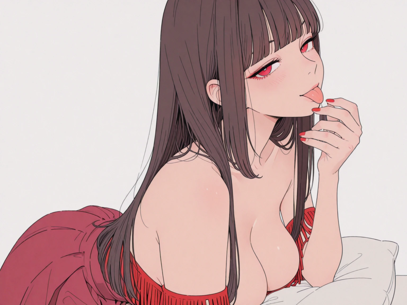 erotic underwear, whore, orgasm, Prostitute, black hair, Red eyes, Best quality sex, 