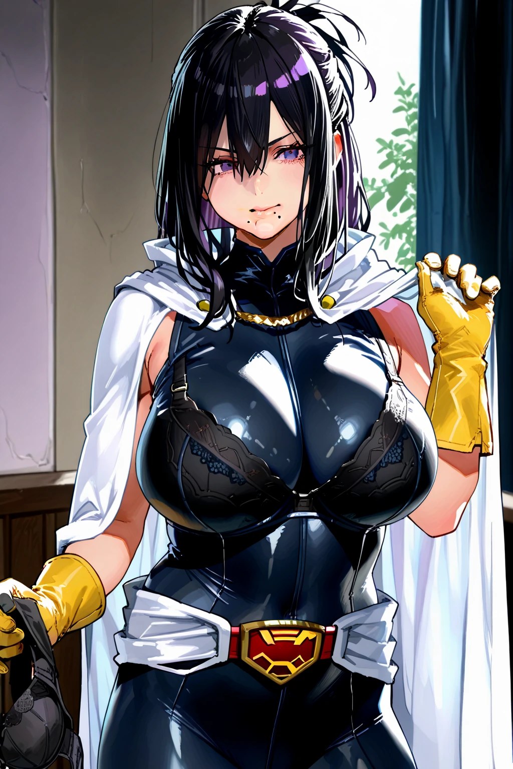 Busty black haired girl in exotic clothing