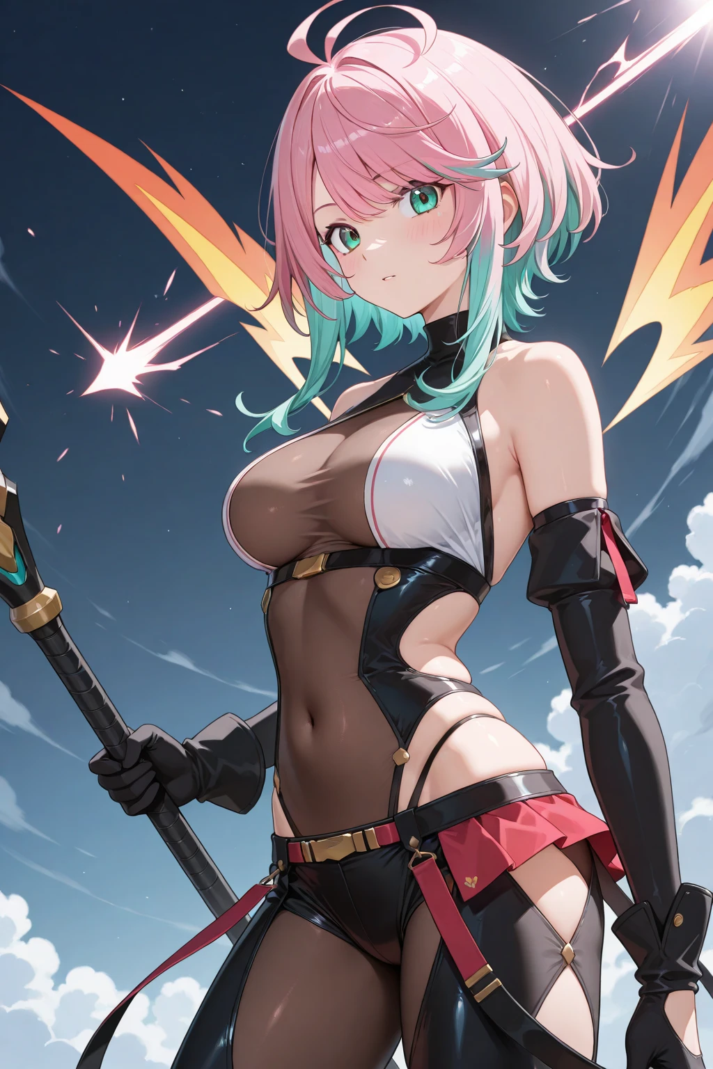 ubel,((ubel of Frieren: Beyond Journey's End )),dark green hair,long hair,side ponytail,hair between eyes,bangs, BREAK (beret, black jacket, open clothes, cleavage, midriff, black shorts, black thighhighs, thigh strap, fingerless gloves, single glove:1.2) , (dynamic angle:1.3, front view:1.1, breast focus:1.3, from below:1.2), (dynamic posing:1.5, sexy posing:1.2, leaning forward), (seductive smiling:1.3),(*K) HD, highest quality, WorKs of masters, High resolution, spread legs, panties shot,1 girl, small nose,(with sparkling eyes and a contagious smile), very beautiful detailed face and eyes, bright colors, cute face, delicate beautiful face, Bright magenta eyes, cute eyes, sparkling eyes, Big eyes, (big breasts:1.3), (perky chest:1.1), (pointed chest:1.0), medium hips, glamorous body, white skin, smile, thin pubric hair, shiny hair, super beautiful face, Super beautiful eyes, Super beautiful hair，trendy outfit，magazine cover，sexy and attractive，explosion of colors，big hairpin，full body esbian，illegal occupation, Real World, Natural light,perfect Natural light,looking at viewer,
