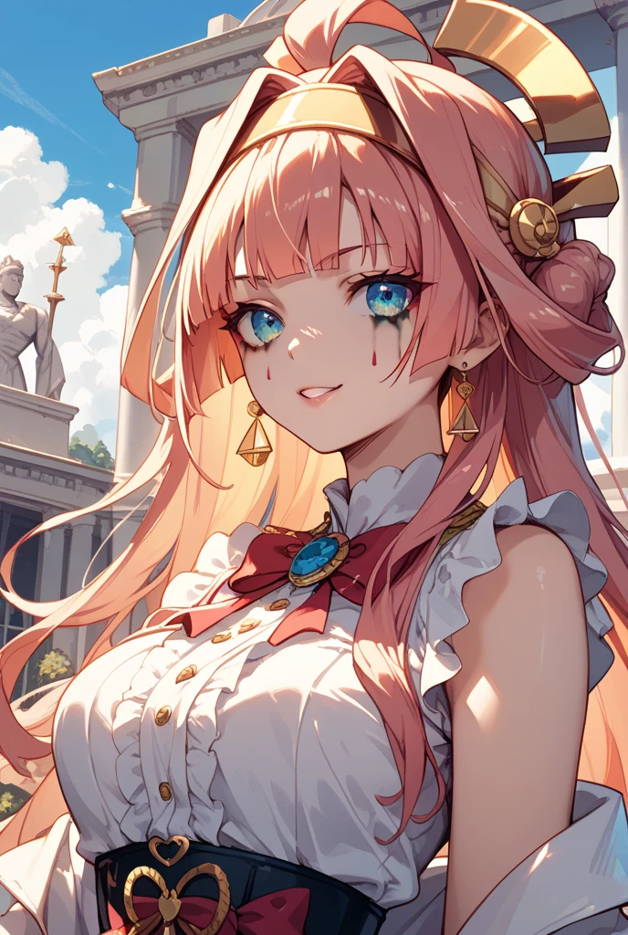 Beauty DJ,headphone,Distant shots,Godley,Red Hair,Delicate fingers,Five Fingers,Delicate facial features,wearing gorgeous costume,Outdoor festival venue,Perfect buildings,From the audience's perspective,Seen from afar,4K,masterpiece,high quality,