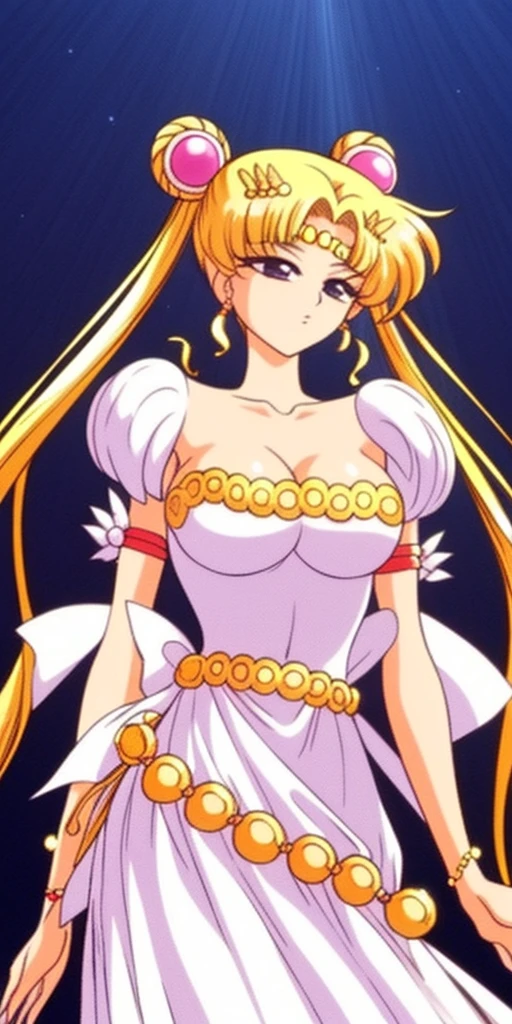 SMU Sagitsukino, Big, Standing, Solo, Masterpiece, Best Quality, Detailed face, Detailed Eyes, high resolucion, Masterpiece, Best Quality, Detailed face, Detailed Eyes, high resolucion, SMPrincessCostume,Serenity,Princess Serenity,Neo Queen Serenity,pectorals,Big,Huge,Plump breasts.a blond,Dango hair,Royal breasts,breast,forehead crescent moon,Boobs,Overflowing heart