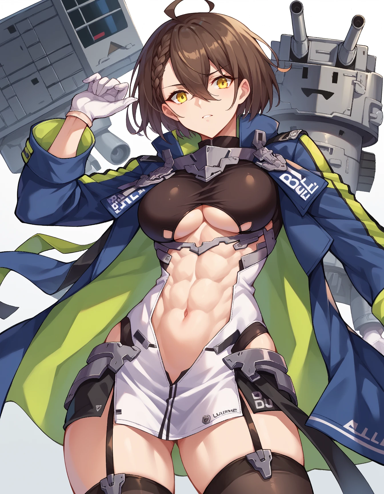 ((Best masterpiece, Perfect quality, Ultra detailed)), A pilot girl, With skinny body, With small breasts, Wearing antique top hat, Steampunk