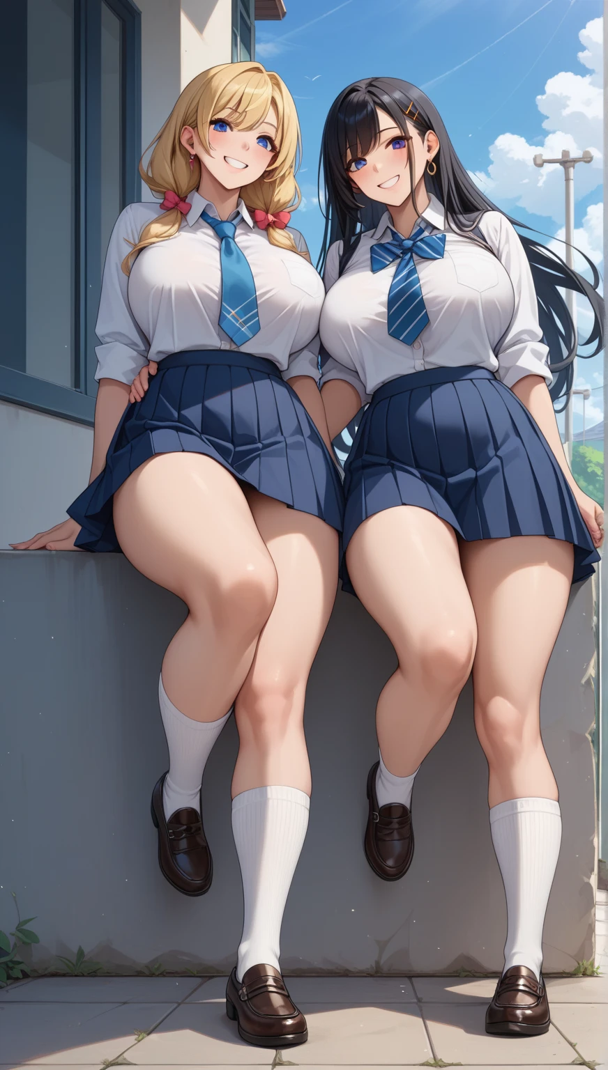 highest quality,wonderful,finely,extremely detailed CG Unity 8K wallpaper,(3 girls), (Sailor suit), (Light blue striped underwear),(beautiful ass:1.3),(black stockings:1.1),(Thighs:1.2),(close-up shot of hip:1.5),(from above:1.2)
