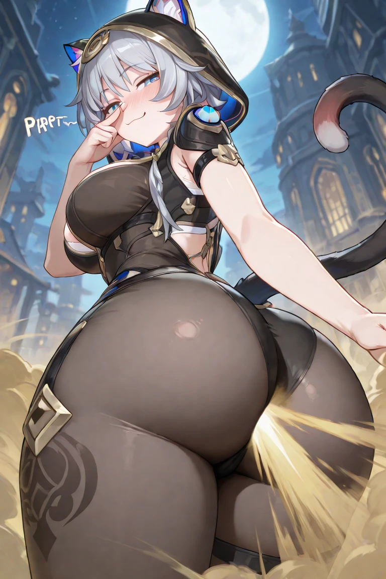 One girl、Cat、hat、blue eyes、tail、View Viewer、Women stink、fart、Defecation、Turn your buttocks here