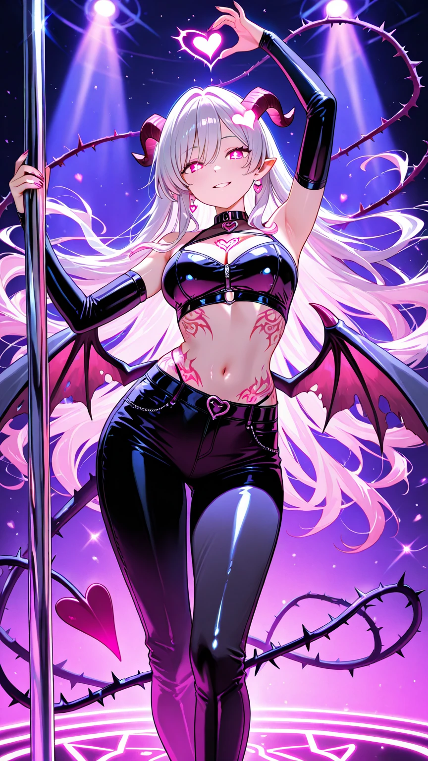 (masutepiece, Best Quality),1girl, tail, wings, demon-girl, horns, solo, demon-tail, thighhighs, pointy-ears, weapon, o-ring, purple-hair, demon-wings, swimsuit, open-mouth, thigh-boots, jewelry, shorts, navel, holding, looking-at-viewer, boots, bracelet, flat-chest, detached-sleeves, o-ring-top, holding-weapon, demon-horns, blue-eyes, short-hair, skull, colored-skin, black-bikini, black-footwear, fang, short-shorts, full-body, black-thighhighs, faux-figurine, bare-shoulders, dark-skin, micro-bikini, blush, bangs, dark-skinned-female, highleg, tail-ornament, holding-sword, two-side-up, fur-trim, knife, bikini-top-only, aqua-eyes bone, black-shorts
