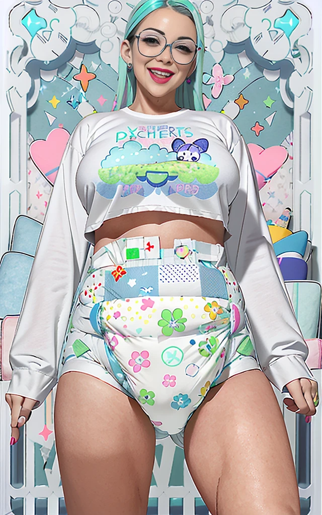 Sexy busty latina wearing big diapers, magical themes, colorful, moonlight, indoors, basement, black lipstick, detailed, mischievous smile, large breasts, wide hips, casting love spell, seductive, (mommydom), ((latex)) (squeezing)
