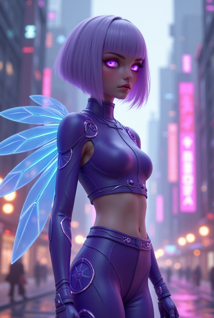 Techwear fashion beautiful woman wearing a Light Zerg Purple (crystalline dress) <lora:xl_crystalline_dress-1.0:0.8> . Futuristic, cyberpunk, urban, tactical, sleek, dark, highly detailed