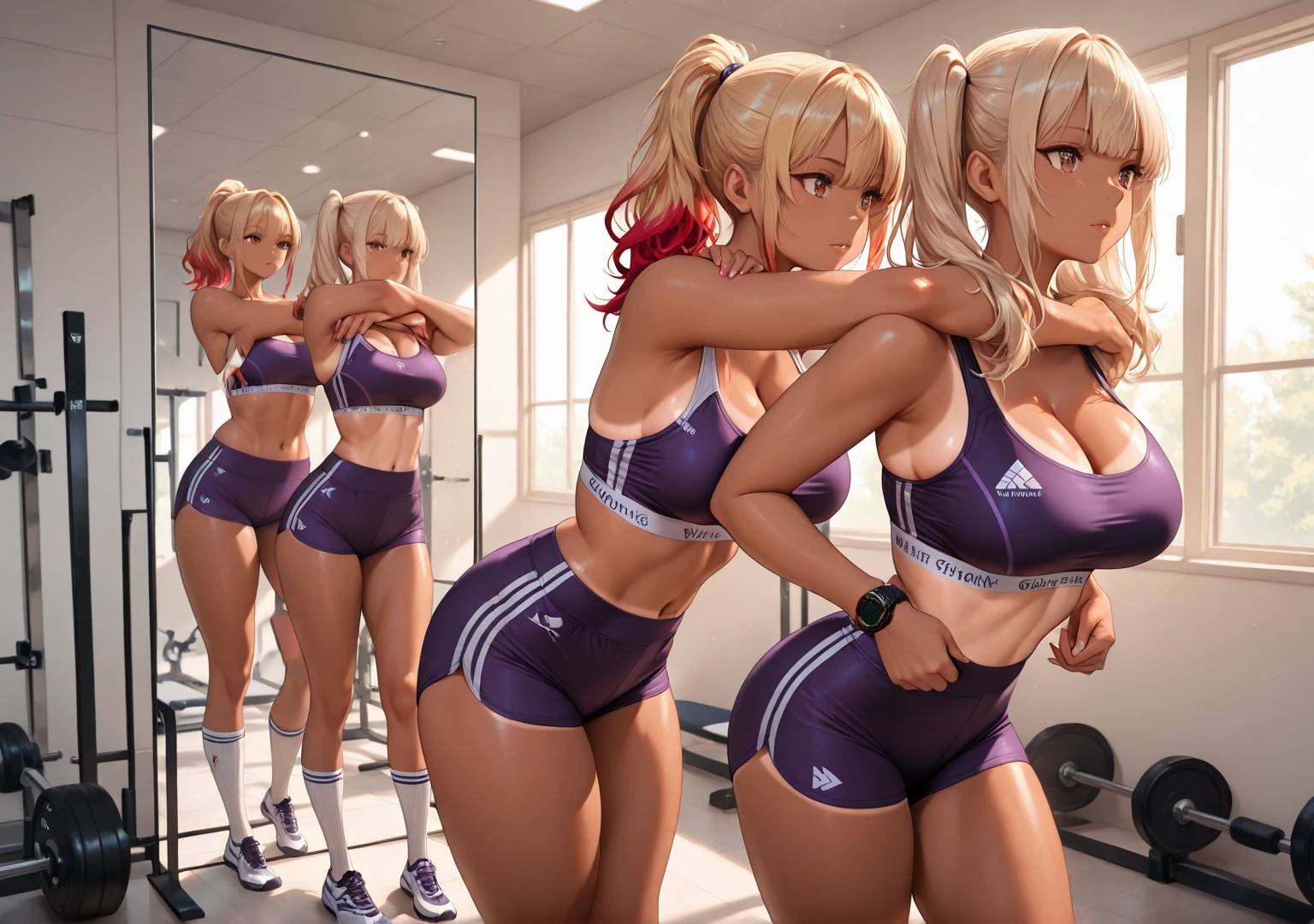 masterpiece,long hair,(brown hair:1.3),high quality,long hair,midium breasts,realistic,a girl,solo,(lips:1.2),(looking at viewer:1.2),(full body:1.3),(long legs:1.2),(indoors:1.4),(school swimsuit:1.4),(gym:1.6),<lora:RongRong-000004:0.7>,RongRong,