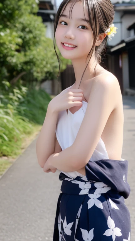 (best quality:1.2), masterpiece, Realistic, Ultra-high resolution, ((a beautiful Japanese idol 12 years old woman:1.2)), (Gaunt:1.3), (((Very flat chest:1.4))), ((Baby Face)), (upper body), ((Raise your arms to show your armpits:1.4)), (sweaty armpit:1.3), ((Armpits are wet and shiny with sweat)), (((sweaty armpits))), Armpit depression, ((((Dimpled Armpits)))), ((((Deeply wrinkled armpits)))), She has skin that sweats easily Soaking wet, Sweaty, topless, I can see my pores, in Japanese hot springs, Outdoor hot spring, Stone hot spring, Moss and trees Surrounded by, Wearing split (Lace Headband:1.2), (realism:1.5)