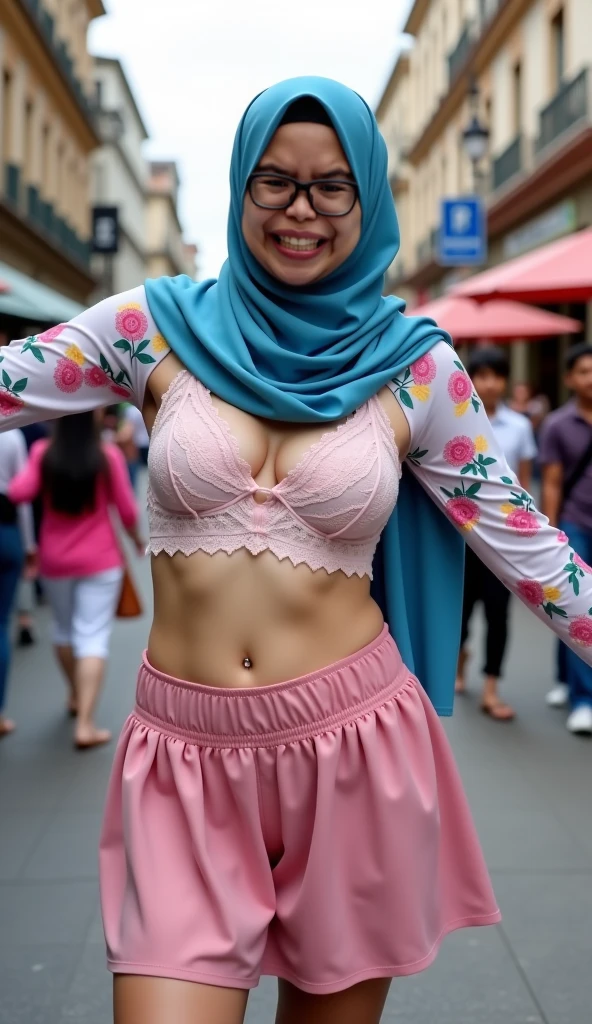 Highly detailed CG Unity 8k wallpaper, top quality, super detailed, masterpiece, realistic, photo realistic, very detailed cute malay girl, (mira filzah:1.3) 20 years old, ((long skirt lift by yourself))), (lift yourself), panties, panties focus, blush, parted lips, looking viewer, half-body shot, (crowd), (crowd), (crowded kuala lumpur city), from below