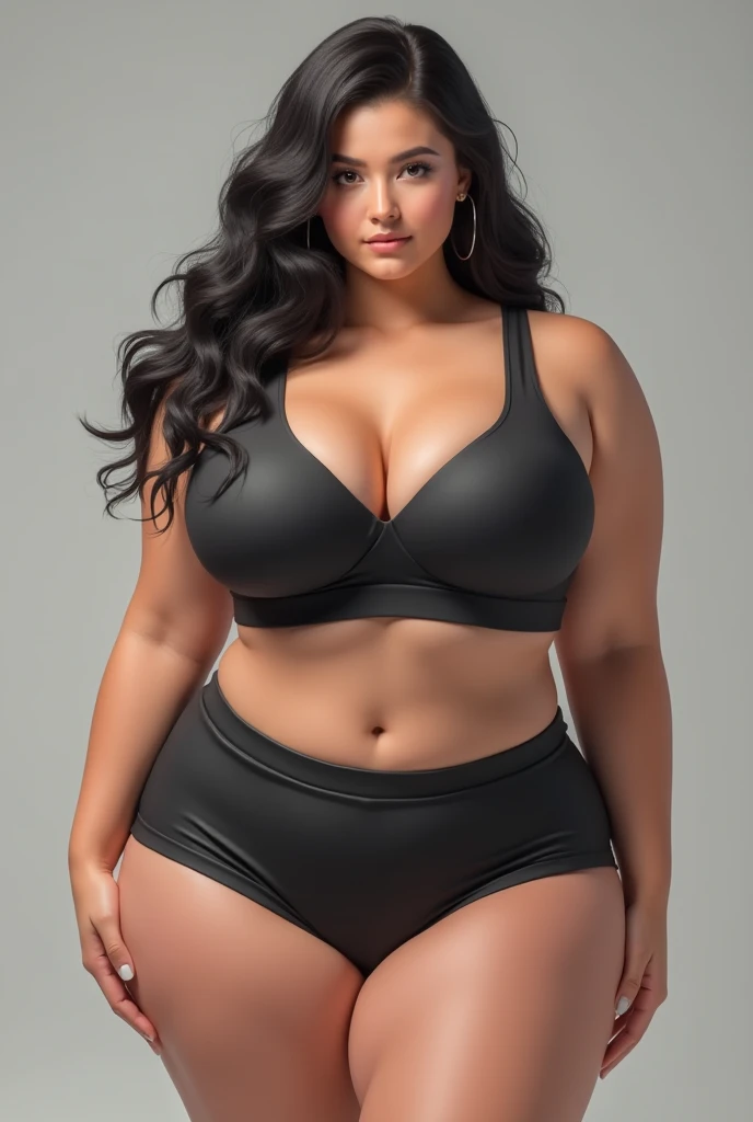 "An ultra-detailed 8k masterpiece of better quality and high saturation well focused. The image features an outfit illustration featuring a beautiful plus size black woman wearing a super tight sexy white BIKINI, including a blue background, long legs, black hair."