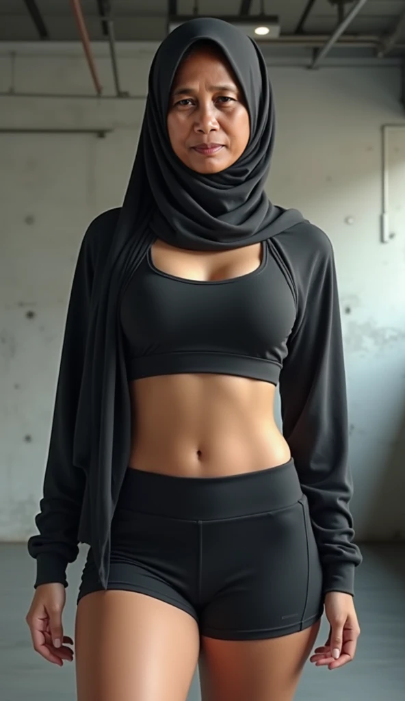 Real, Niqab girl, crop top und leggings, pink high heels, sexy pose, long fingernails