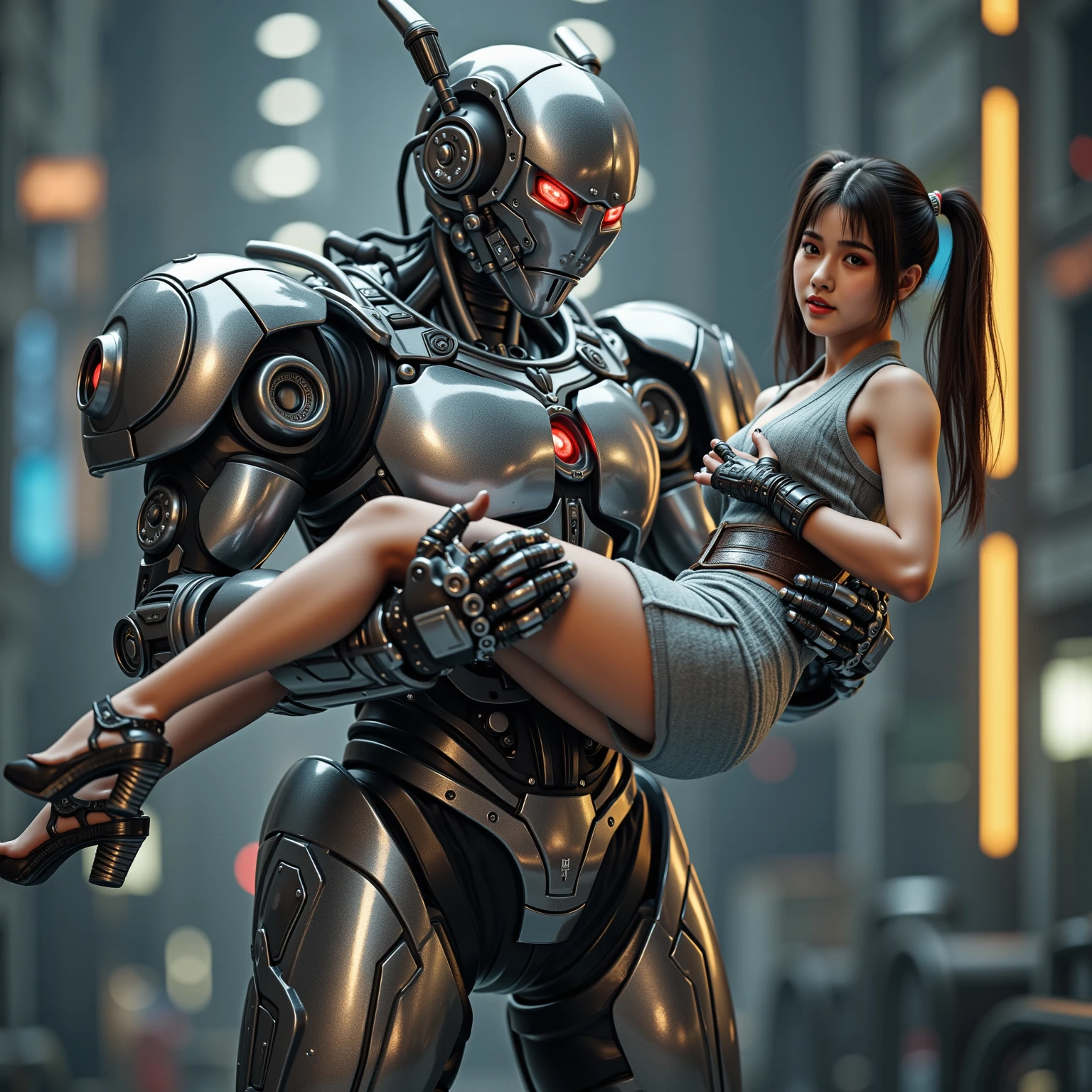 female mimic sex robot,docking,Robot malfunction,overhaul,cinematic angle