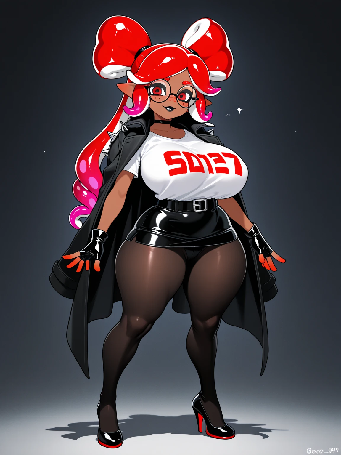 Elegg (NOD) hair with bangs covering the eyes, Very Very Very Big tits hot  bunny Black full body body with curve 