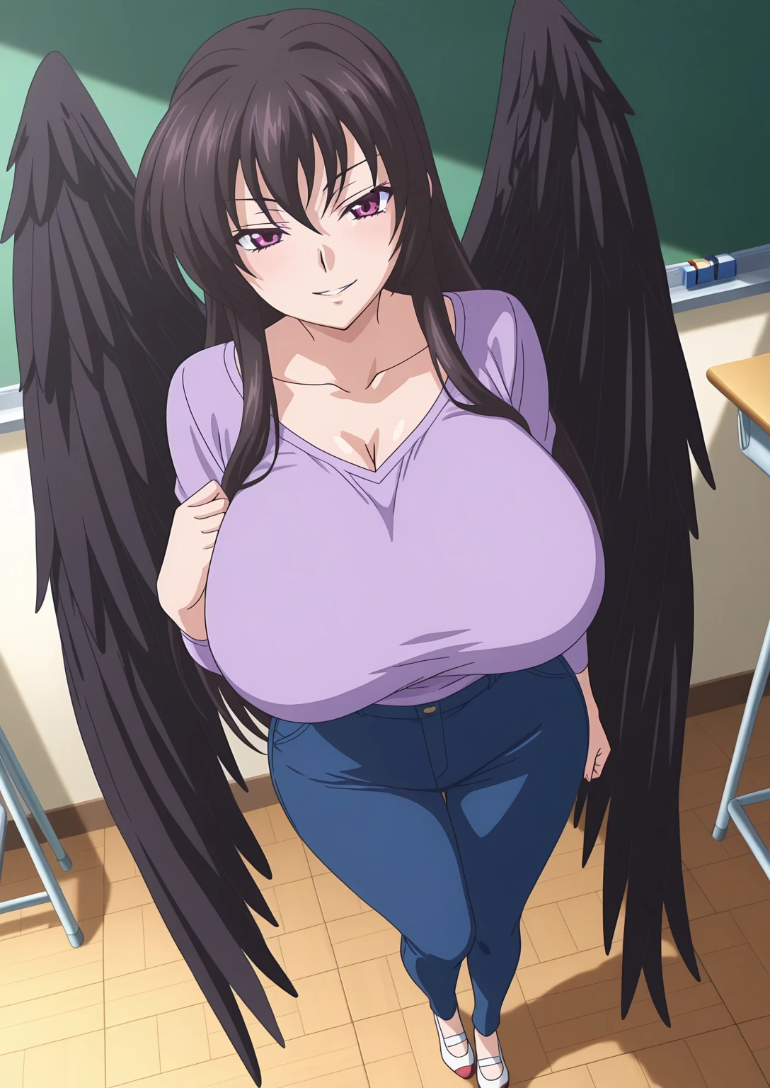 score_9, score_8_up, score_7_up, best quality, masterpiece, source_anime, anime screencap, one_piece_wano_style, clear face, 1girl, solo, black hair, hair above her shoulders, White diadem on her head, brown eyes, large breasts,White wings on her back, nurse pink dress, one-piece dress, outdoor, smile, looking at viewer, Leopard Print Thigh High Boots, 