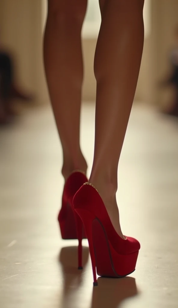 a close up of a woman standing in front of a row of sapato, high sapato, stilettos, pernas longas e finas, salto alto, sapato, Pernas finas, usando saltos abertos, muitas pernas, a woman wearing red salto alto, her footwear is red salto alto, pernas tonificadas, pernas elegantes, beautiful Pernas finas, very beautiful Pernas finas