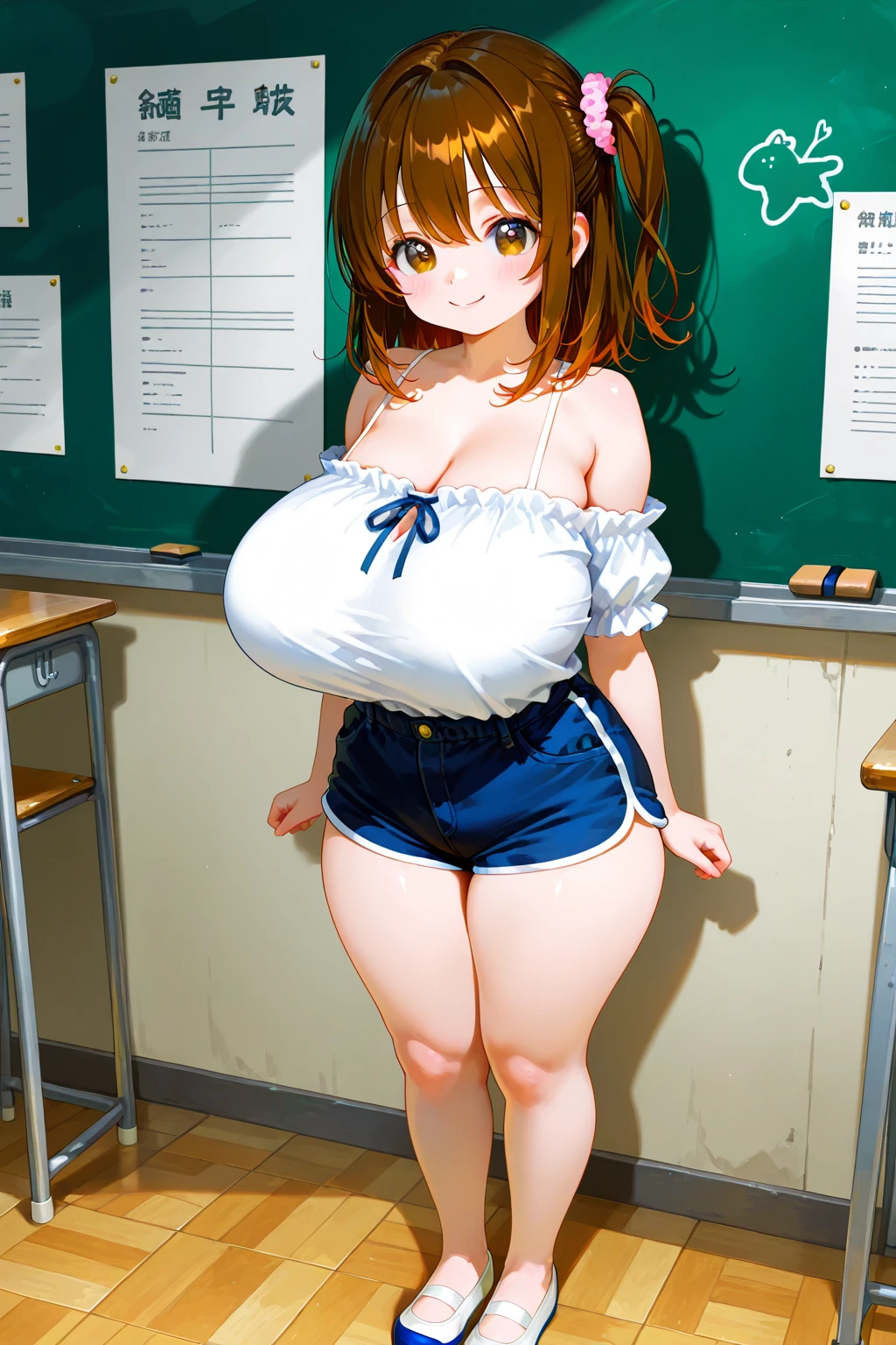 (masterpiece, Highest quality:1.2), alone, One girl, 、Kindergarteners、、6 years old、、の小さな体、Jessica, Embarrassed expression, blush、Twin tails, Purple Shirt, Strapless Dress, corset, Earrings, belt,Long skirt、 Cleavage、(Huge breasts:1.5)、Squatting with legs apart、Striped panties、Underwear wedgie、From below、is see-through、See-through panties
