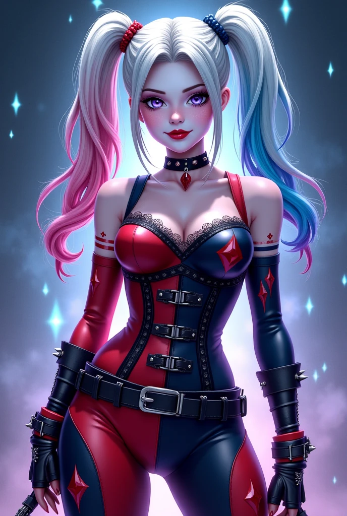 (La Best Quality,A high resolution,Ultra - detailed,actual),harley quinn supergils sexy , (Margot Robbie dressed as harley quinn in Suicide Squad all alone) ,(Ruined dungeon ruins background:1.4 ), TOP Negro violent ,(pink hair +red:1.4), MINISKIRT Corto yellow , More detailed 8K.unreal engine:1.4,UHD,La Best Quality:1.4, photorealistic:1.4, skin texture:1.4, masterpiece:1.8,first work, Best Quality,object object], (detailed face features:1.3),(Beautiful blue eyes),  (cowboy pose), ,( cyberpunk 2.1),( harley quinn:1.4),( harley quinn V2.1), (gothic city background), (bright colors:1.4), (RAW photo, best quality), (realistic, photorealistic: 1.4), (extremely delicate and beautiful: 1.4), amazing, fine details, masterpiece, ultra detailed, high resolution, best illustration, best shadow, intricate, ( extremely intricate: 1.2), (exquisitely detailed skin), cinematic light, perfect anatomy, (cool color: 1.4), sharp focus, 8k UHD, DSLR, (Fujifilm XT3), score_9, score_8_up, score_7_up, score_6_up, rating_explicit, 1girl, ((18YO:1.2)), Adult, full lips, big clear eyes, light blue eyes, ((blond hair:1)), (long wavy hair: 1.2),More detailed 8K.motor irreal:1.4,UHD,La mejor calidad:1.4, fotorrealista:1.4, textura de la piel:1.4, obra maestra:1.8,obra-prima, mejor calidad,objeto Objeto], (detailed face features:1.3),(Las proporciones correctas),(Ojos hermosos azules),  (pose vaquero), (Five Fingers, Four fingers and thumb:V2.1 ),