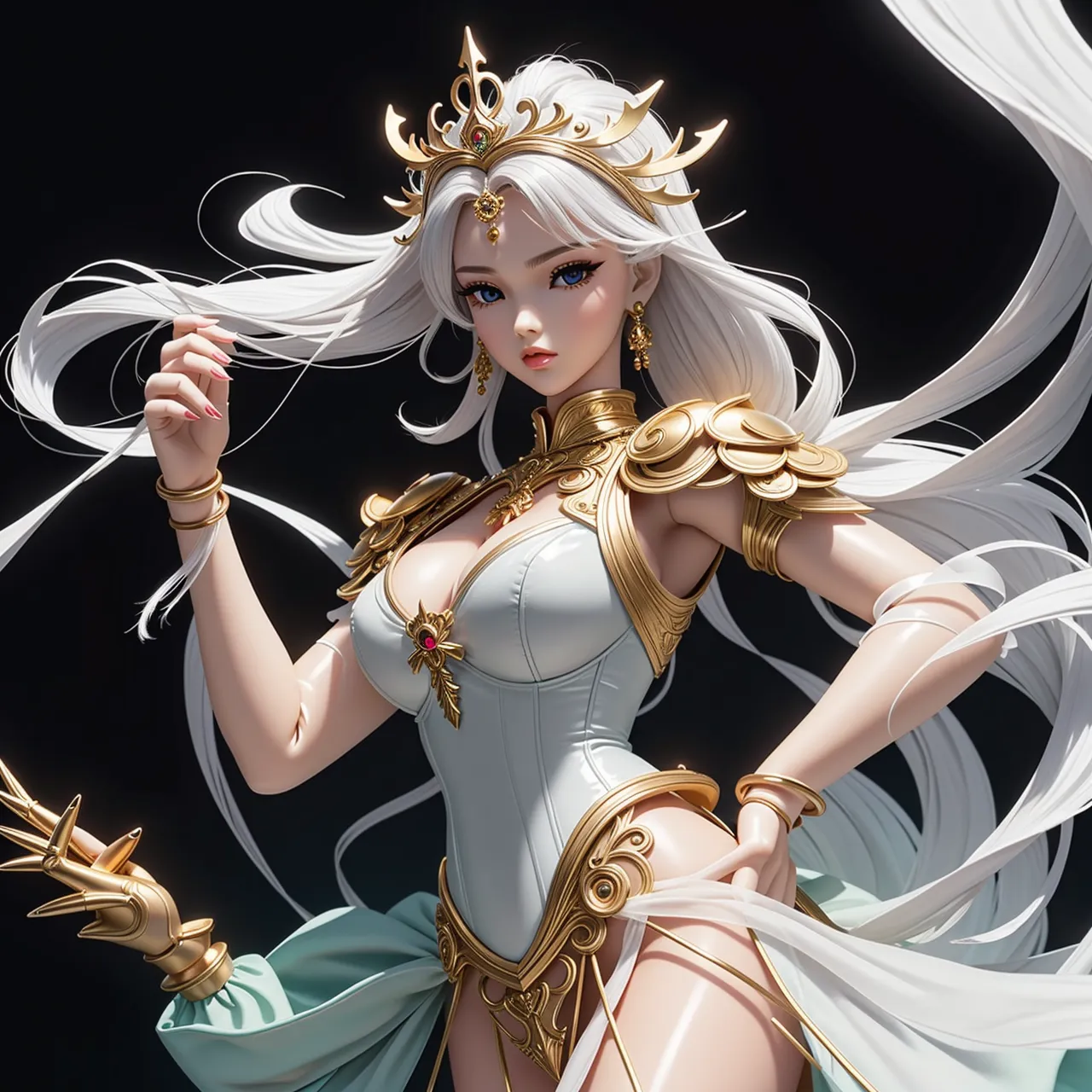 A woman wearing a golden crown and wearing a Burmese royal dress, holding a long spear in one hand --auto --s2