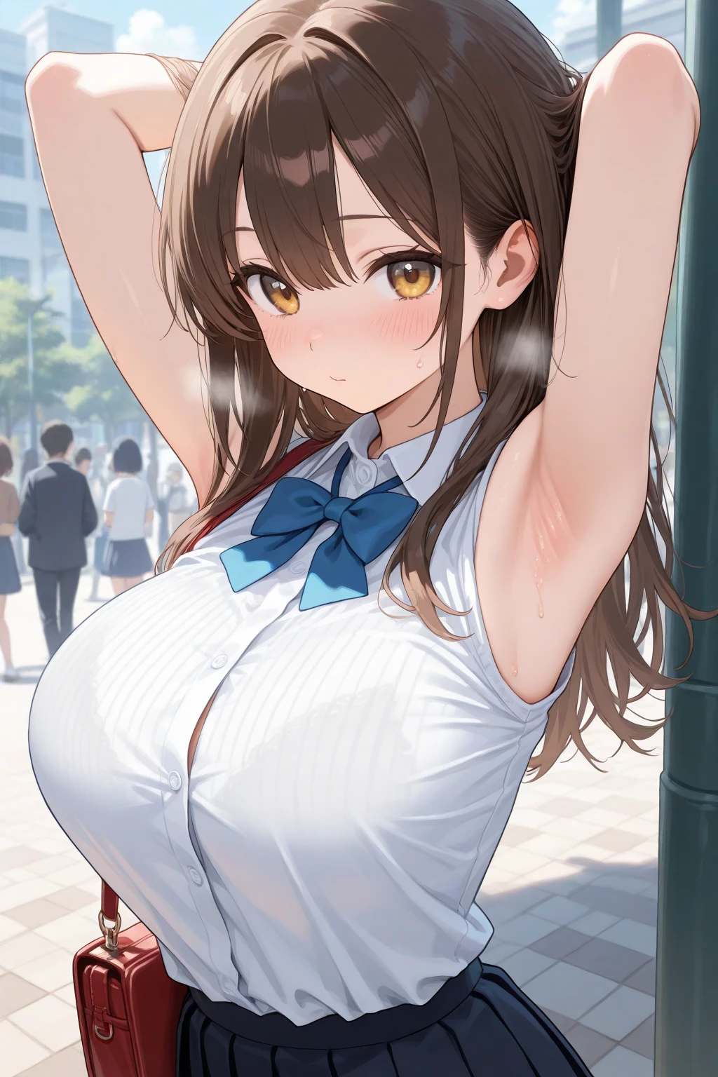 ((Outdoor、Town))、(((one person、Girls' School Uniform)))、skirt、(((shirt lift, bra lift)))、((((Large areola、Large Breasts))))、((((Nipples))))、((((undresshing bra))))、Embarrassed face、((Troubled face))、blush,(((The girl is looking at the old man)))、((Photographed from the front))、(((老人がNipplesを撮影している、 fully exposed)))、Full body photo,(((Highly detailed CG,8k)))、(((pov,Take a picture of a girl with a smartphone)))