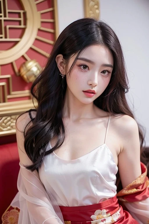 (((best quality))), (((ultra detailed))), (((masterpiece))), illustration,a beautiful girl,solo,slim,thin,messy hair,shoulder length straight bob hair,Dark Circles,Eyes bloodshot,(sad expression:1.3),flat chest,sitting on the bed,in a bedroom,halter lace nightgown, deep in thought, dimly lit room, soft glow of a digital clock, dark curtains, seclusion and introspection, disheveled hair, shadowed eyes, sleeplessness, delicate features, fragile beauty, pale skin, rouge on cheeks, heavy atmosphere, silence, soft hum of a refrigerator, woman's expression of deep contemplation, searching eyes, capturing the essence of struggle, vulnerability,(dark night scene:1.3),spread legs apart,arms behind back