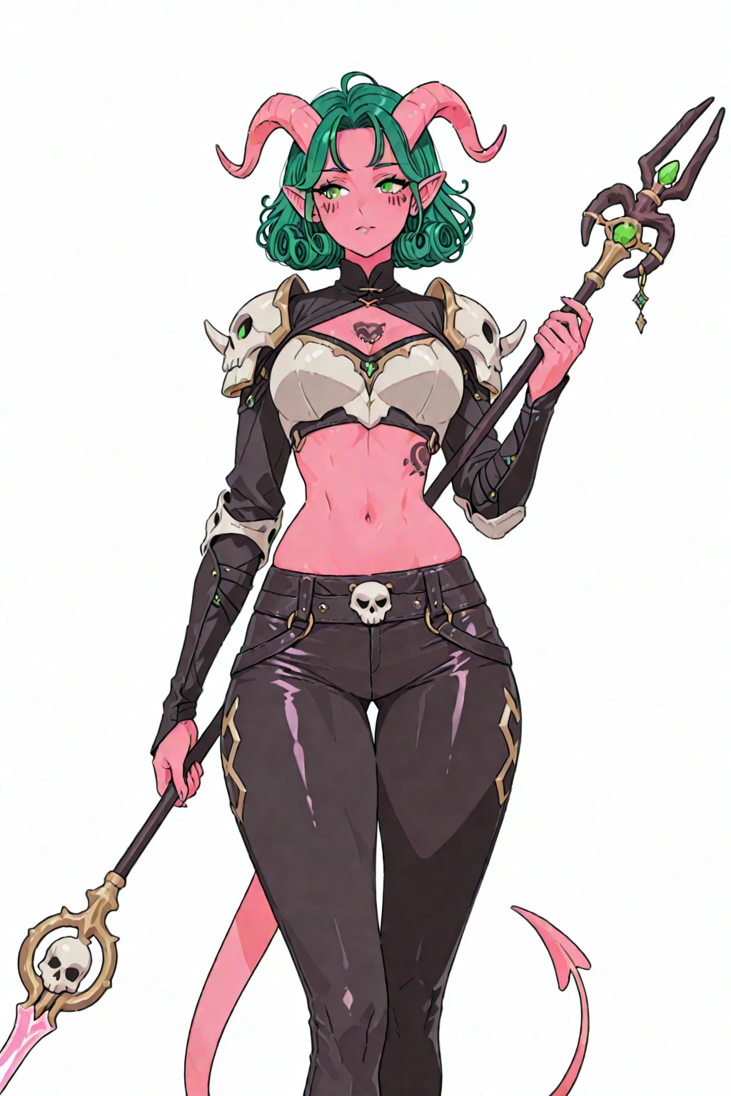 Anime cartoon style, snake woman, snake legs, armor red and black, cape green, playing harp, green hair, short hair, beautiful face, orange skincolor, fantasy, medieval, mitological, singing