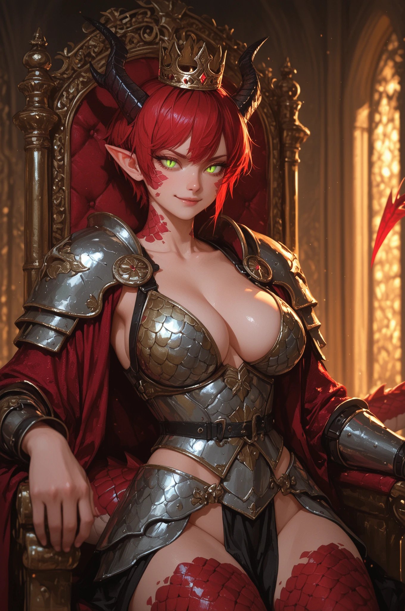 score_9, score_8_up, score_7_up, (An Anthro furry wolf girl, golden blonde furry body, red hair, wolf snout, black nose, MaleniaDef, helmet, covered eyes, covered eyes, single mechanical arm, prosthesis), naked, nipples, sitting on a wooden chair, posing like she’s in a Greek painting, lounging on a chair, majestic, in a cave