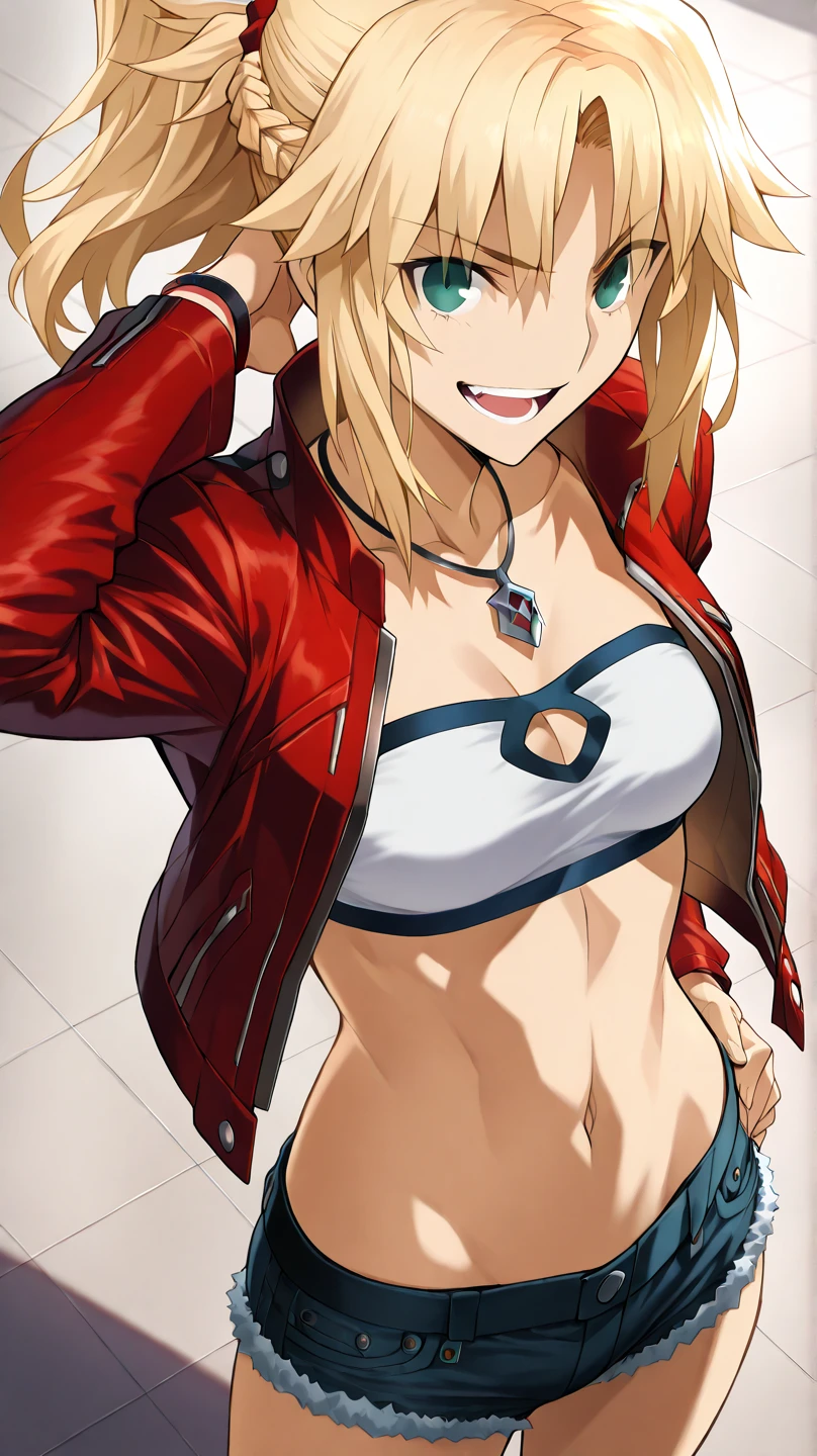 1girl, masterpice, high quality, best quality, good body, good hands and fingers, official art, (solo), dynamic angle, dynamic pose, sexy, <lora:sonsaku_hakufu-09:0.9>, fingerless gloves, red gloves, ikkitousen, hakufu, antena hair, sexy bikini,blue bikini, clouds, underboob