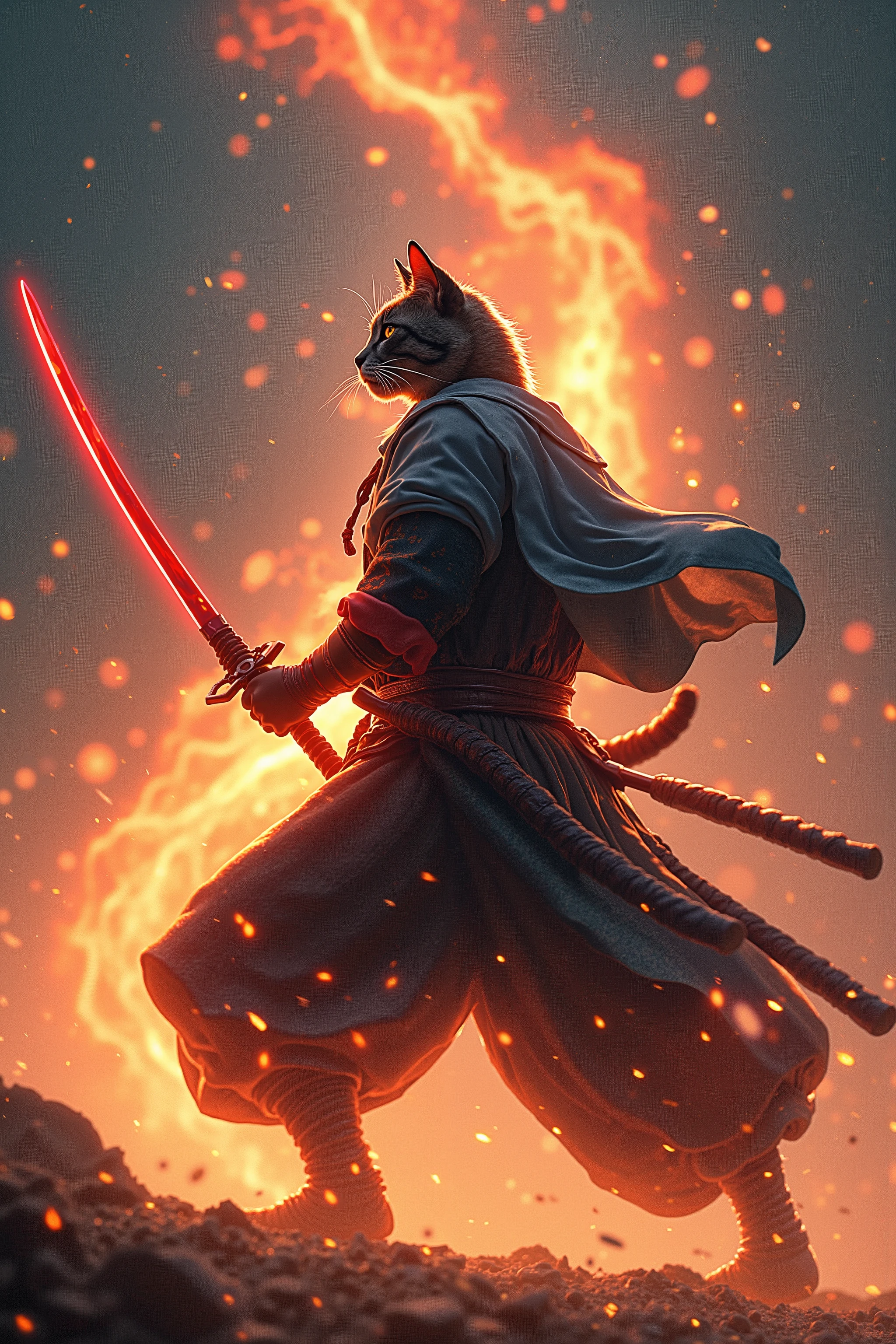 Catman、Ultra High Definitionなセル画, noise、Sandstorm、Cat attendant, Catman, Full Body画, BIG VIEW, main character, hero , justice、Kamado Tanjiro、Meteor Sword, 刀をstab出す, stab, Dental process, tornado, Swirl, spiral, Fire Tornado, Water Tornado, Hurricane, Thunderbolt, VRMMO, Role-Playing Game, Virtual Reality, highest resolution, 4 million pixels, Rainbow Effects, 虹のSparkle, Red Japanese sword , Red Sword, Shining blade, Fire and Water Effects, Sparkle, sparkle, famous scene from The Shining, gorgeous, Particles of Light, Ming extinguished, Illumination, Sandstorm, stardust, Meteor , stardust, noise, glitter, Milky Way, highlight the uniqueness of the Galaxy, Crimson Blade, Crystal Sword , Crystal Sword, Crimson Blade, Rin々Seems, Fierce, Cat face, Kaiten Kenbu, Sword dance, Continuous Slash, Hayabusa Slash, Acrobatic, stylish, two sword style, Dual Sword, Double Braid, Twin Blade, One Japanese Sword in Each Hand, Roronoa Zoro, Miyamoto Musashi Cat, jump off, Akatsuki, Flame Tiger, Neon Tiger, Fire Tiger, Flame Water Flow, flame獄, surfing, Gaoyan, flame, Fire and Water Attributes, tsunami, water splashes , splash, Ultra High Definition, panorama, 4k, Ultra High Definition, Full HD, flutters down the floor, Gliding, swing down, Dive, shooting from the sky, angle from above, Drone photography, noise, glitter, animation, Feitianyushiliu, One-handed Slash, Yokonagi Gi , scabbard in left hand, Kenzan , Dynamic, Fighting Pose, dynamic, is impressive, Full Body, Body Slash, handsome, handsome, Nice Guy, muscular, muscles, drop your hips, mid-waist, Hands on Hips, Sword Drawing Technique, Iai, Iai斬り, Momentum That Seems to Jump Out of the Screen, Slash, Slash, Twist your body, Kimono, Hakama, Sandals, Shishi Vi Sin, Shinsengumi, running water, Water Dragon Slash, Swirl, Hologram, stereoscopic video, high quality, hyperrealistic, Authentic, live-action, real, Actual item, AR, projection, beauty, フォトreal, Feitianyushiliu, Sword Drawing Technique, Iai, Iai斬り, drop your hips, mid-waist, Hands on Hips, It doesn't matter how long it takes, just make it the highest quality, Huge Blade, Japanese Swords Filling the Screen