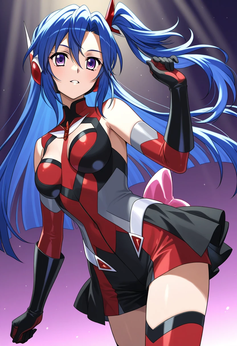 masterpiece, best quality, ultra detailed, anime style, 1girl, young, cute, (oily skin), (shiny skin), (skinny), (thin legs:1.20), cyborg girl, medium hair, gradient hair, multicolored hair, heterochromia eyes, standing, military salute, one piece rubber suit, skin tight, printed suit, printed patterns, colorful, mechanical wings, cyborg wings, iron wings, futuristic laboratory, high tech, indoor, warm, beautiful face, happy, ;D,