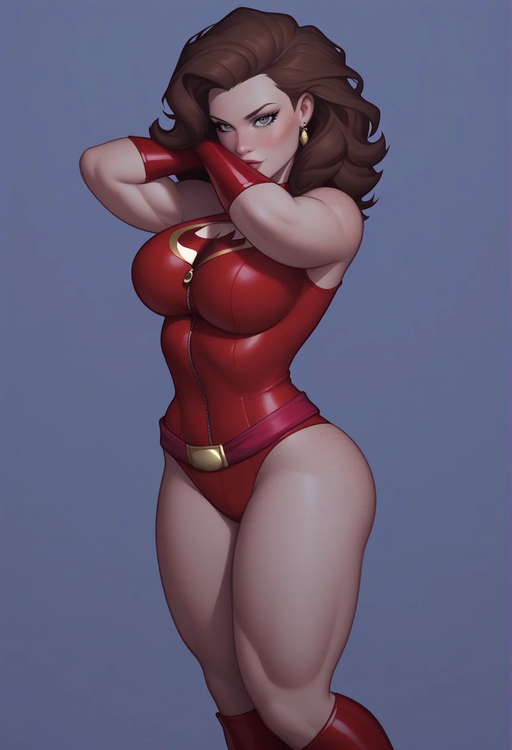A woman, alone, serious face, voluptuous body, pose in action, pose in combat, full body