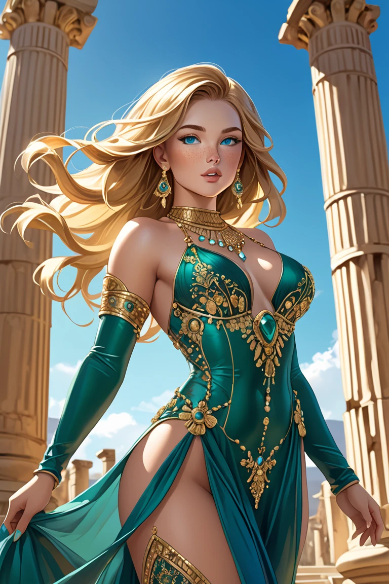 owler style,ronidu style, 
([Charlize( :0)Theron|riley star|Morena( :0)Baccarin]:0.9) standing,
[cartoon, vector art, anime :realistic, real life, hyper realistic:0.20],topless,,
beautiful young woman, symmetrical face, large breasts, fit, clockwork,
intricate details of her attire and the detailed depiction of the Stargate will create a breathtaking artwork, dutch golden age, wearing her sparkling green gown,
best quality, masterpiece, ,