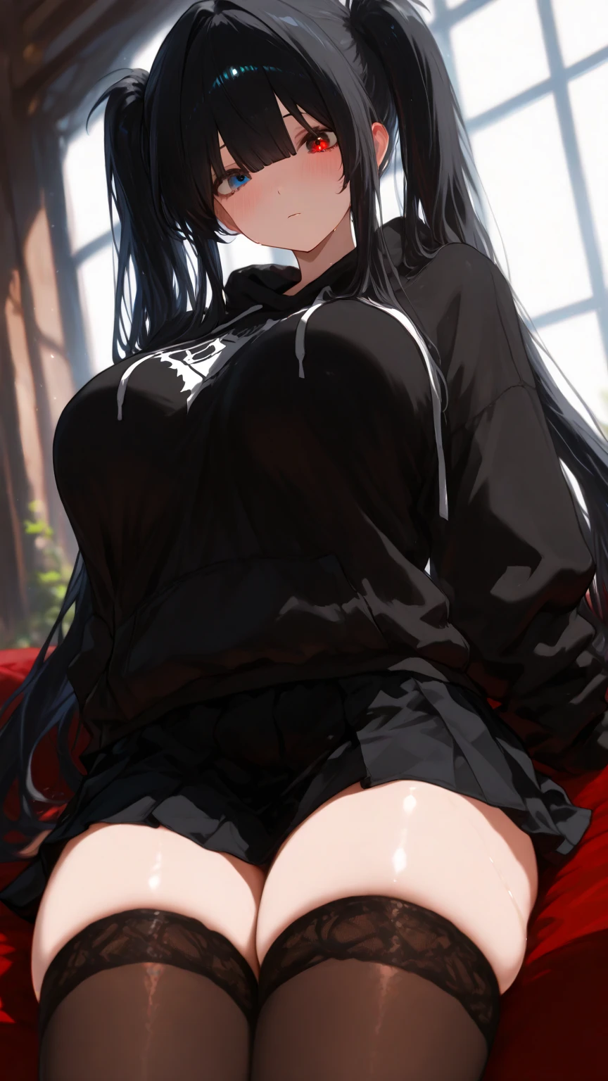 Masterpiece, highres, high Quality, detailed face, detailed body render, 1girl, solo, hyuuga hinata, hinata-sleeveless-outfit, large breasts, big breast, sleeveless shirt, fishnet top, dark lips, unzipped jacket, no bra, breasts out, nipple, standing, blushes, (on bedroom)