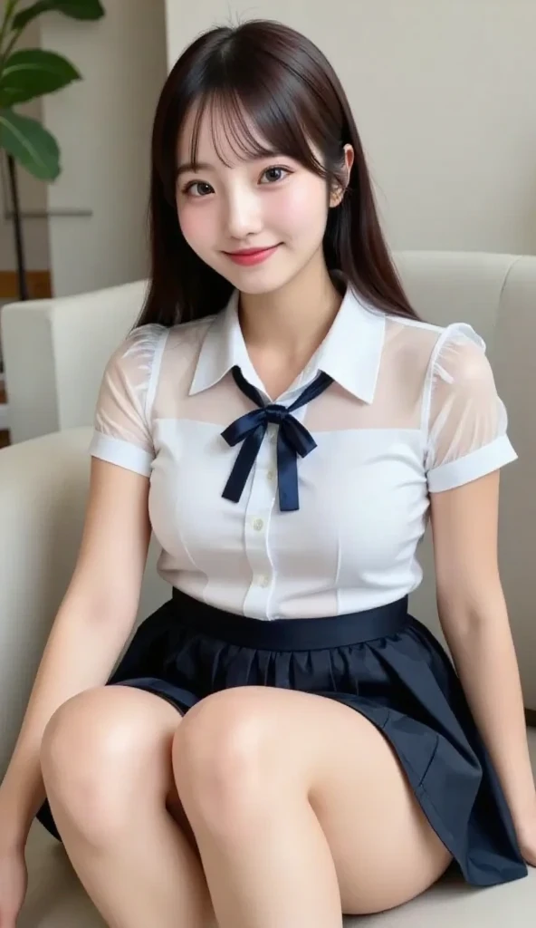 best quality, full body portrait, delicate face,very cute and pretty face, 22 years old woman, slim body, , OL uniform, office uniform, black stockings, outdoor scene, Sitting position, spread legs, blonde hair, happy smile