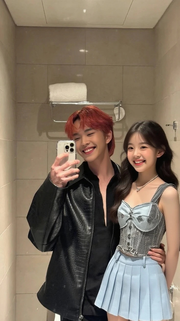Asian couple with a beautiful man and woman, white and porcelain skin, blue-eyed man and light brown-eyed woman with Brown hair, top quality picture, lot of details