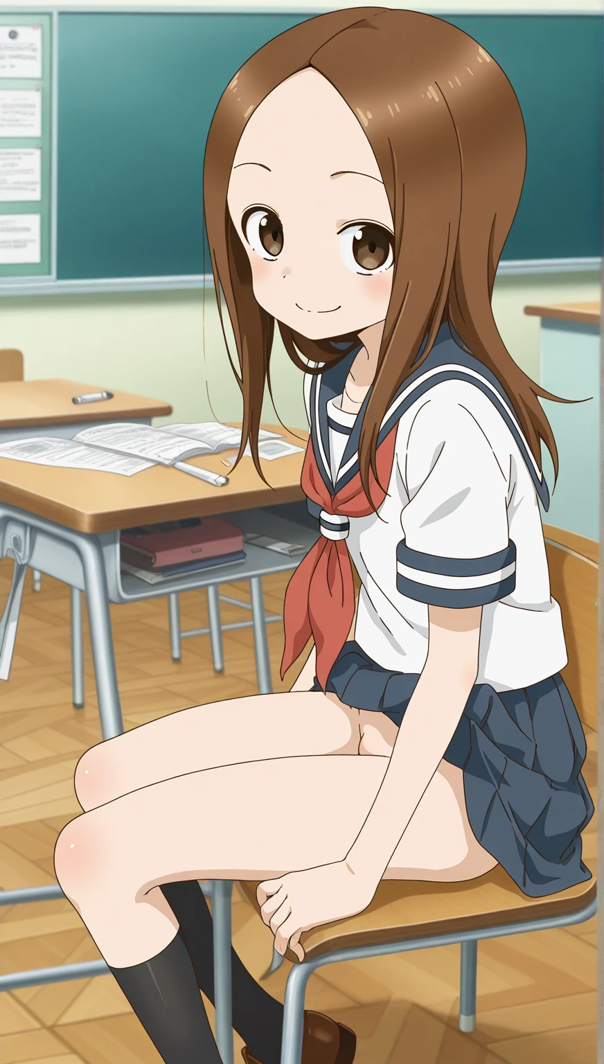 highest quality, masterpiece, detailed, nsfw, 1 girl, (((vagina))),((flat breast)), sitting, 1 leg up high, bottomless, topless, choker, anklet, nipples, anklet, JK, ass, (((small breast))), from below, toe, bare foot, school, garter, (Soles in front), ((spread legs)), pussy juice, 16 years old, No pantie, o-face, ponytail hair, mini skirt. bracelet, rope,