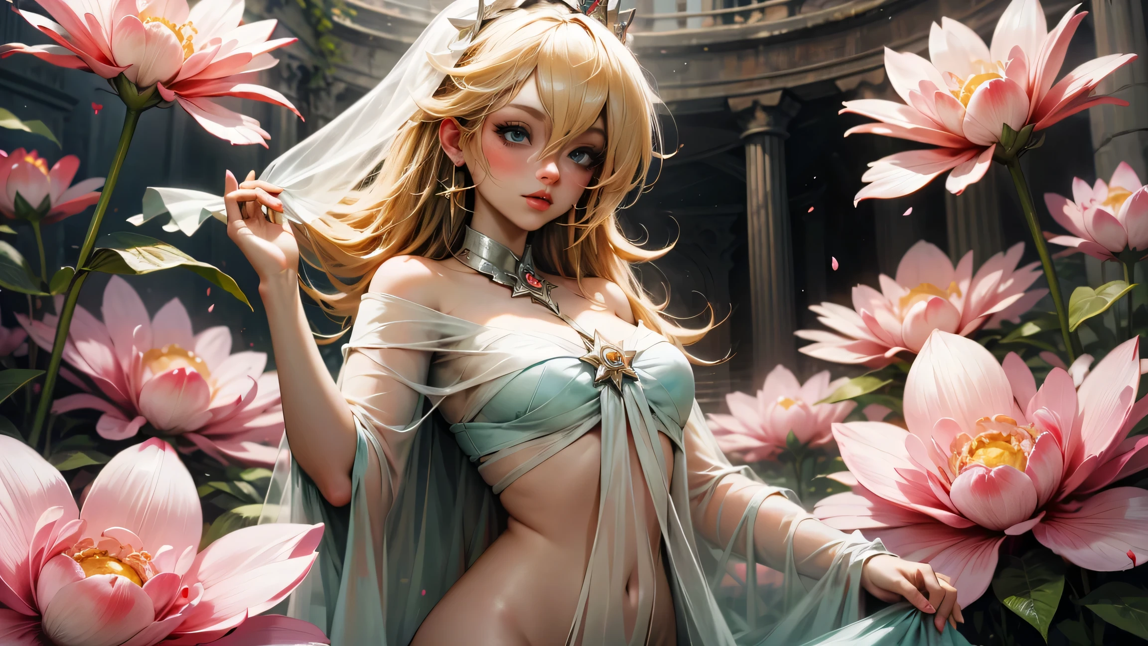 , (veiled, adorned with jewelry, posing for a photo), (beautiful enchantress, queen of fantasy), (beautiful enchantress), (elegant and graceful queen of the elves), (beautiful fantasy girl), (beautiful girl), fantasy art style, (gorgeous goddess), (portrait of a beautiful goddess), (enticing and captivating anime woman), inspired by WLOP, best art station for fan art, (beautiful princess of the elves).