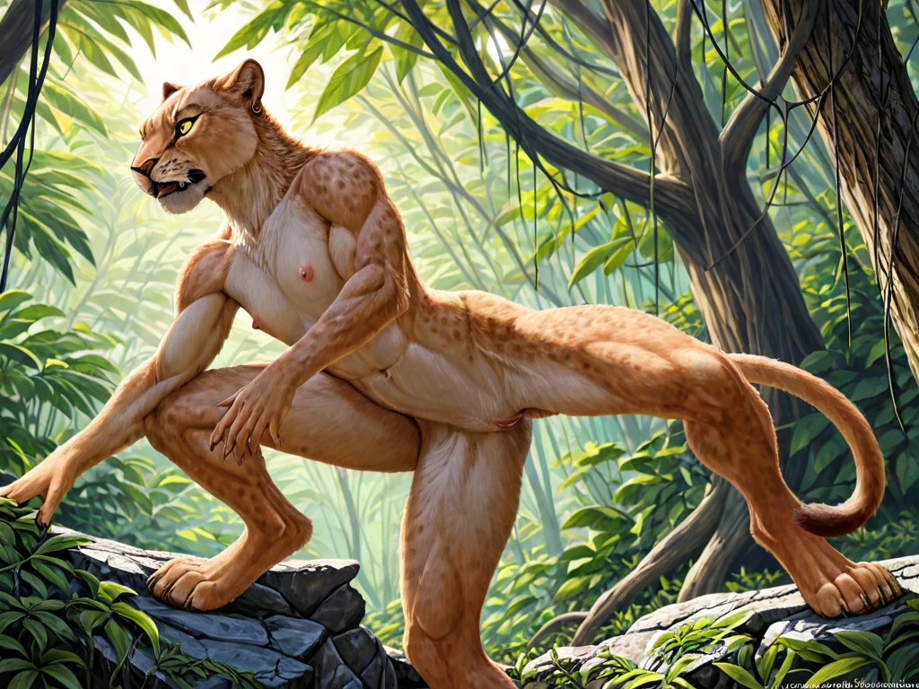 (2023:1), (best_quality:1), (high_quality:1), (absurd_res:1), (hi_res:1), (detailed:1) ,(Solo), concept art, a man ((mid transformation)) into tiger as he has sex with his human wife in doggystyle position, male transforming, female human, duo