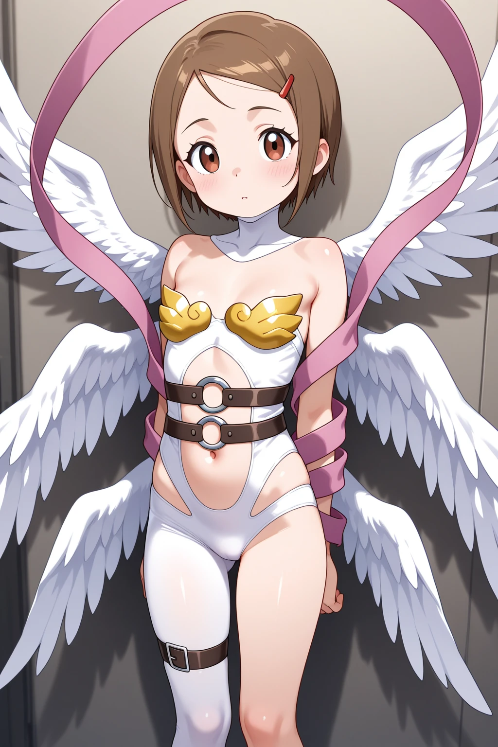 (((top-quality)), ((masterpiece)), Pitch Resuit、Adult Woman、(((Colossal tits:1.5)))、Puffy nipple、erect nipples、、Sobbing tears、-、knee high、(small white silk panty:1.5)、pantyshot、(cum in vaginas:1.4).、uterus、urethra、Large crowds、mountain pass road、Attention、( hineck sleeveless )、 、(mock neck is orange collar:1.2)、(orange long gloves:1.3)、underboob, Wet_Clothes 、short angel wings on the back, (shiny skins, perspired:1.2),、 Large crowds, Brown hair, short bob、Brown-eyed,,grid girl,,depth of view,The eyes are delicate,Sharp pupils,,、nsfw