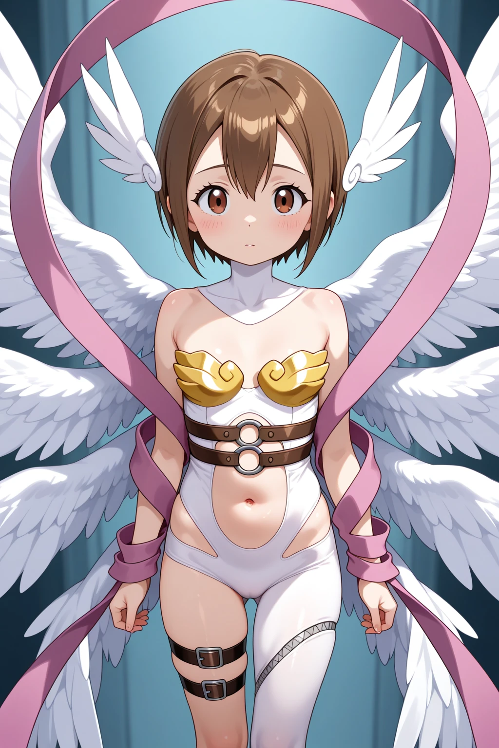 super girl elementary school student, masterpiece, highest quality, abstract, psychedelic, neon, (honeycomb pattern), (creative:1.3), fantasy 00d、Spreading black hair、bob cut with trimmed ends、flat chest、thin crotch、lolicon、belly button、High-leg style、white cloak with pink pattern、pointed nipples、white panties、(((squat)))、transparent clothes、A lot of pink hearts pop out from the crotch..、Underwear that has dug in、((Love juice splashes from the crotch))、puddle at your feet、Open your、take off、Mouth wide open and drool、white beret、Spread your shining seven-colored wings、(((raise both hands)))