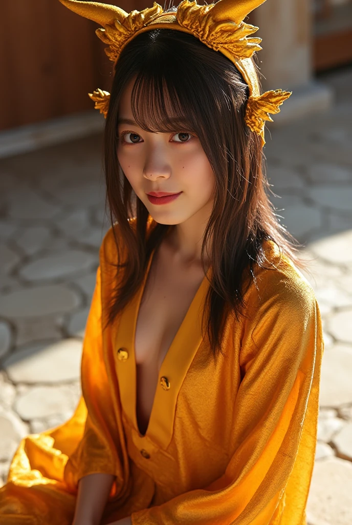 1girl in、NSFW、top-quality、masterpiece、超A high resolution、(Photorealsitic:1.4)、Raw photo、Deities々Goddess Sibit、(Face of 15 year old beautiful girl)、Straight long hair、glowy skin、Dramatic Writing、(Golden see-through leotard)、(Golden transparent fluttering robe)、(Golden Buddha Statue)、(Golden Guanyin Bodhisattva Statue)、((Golden Very Small Tiara))、(Pray)(Standing whole body)、((delicate finger、Delicate hand))、(delicate paws)、(large full breasts、Clean raised bust)、(Rocket Tits)、((Golden garter stockings))、((Golden Ancient Greek Temple))(Golden wall decorated with gold)、(Blur the background)、(One boob is visible、big areolisible、 to stand)、(Woman Praying)、(Pray with Your Hands Together)、Full body、standingn、Pray with Your Hands Together、goddes、