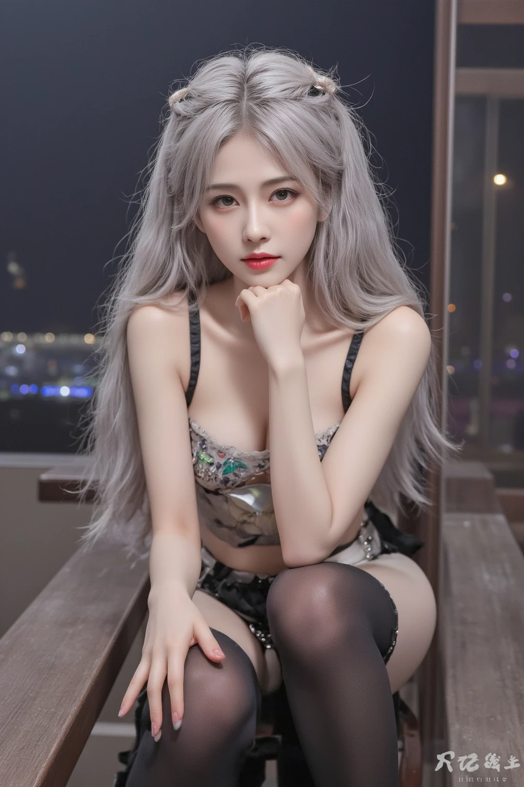 black underwear,{{Normal position}},{{{straight hair}}},open thighs,sitting on the bed,almond shape eyes,{{{{{silver eyes}}}}},{{{{{dull bangs}}}}},(slanted eyes},{{{Silvery pubic hair}}},{{whole body},{{{1 girl}}}, long hair, straight hair,{{{{silver hair}}}},{{{tsurime}}},36 years old,{{{naked}}},{{nude}},{Medium chest},{{bush}},silver eyes,NSFW,{{{masterpiece}}}, {{{highest quality}}}, {{Super detailed}}, {shape}, {{very delicate and beautiful}},very detailed,detailed perfect,detailed hyper,Abundant thighs,big ass