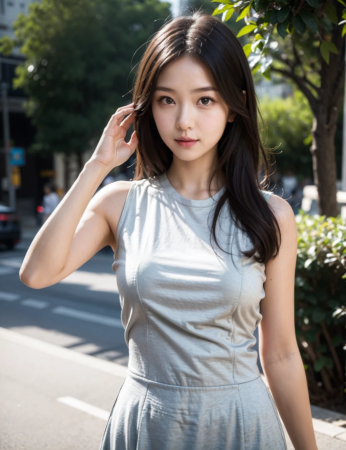 (8k, RAW photo, best quality, masterpiece:1.2), (realistic, photo realistic:1.3), UHD, high detail RAW color photo, sharp focus, (real skin), perfect anatomy, slender, (cinematic lighting), (moist lips), (perfect body),
BREAK
1girl, solo, light smile, very long hair, medium breasts, skirt, sunlight, detailed eyes, brown eyes, city detailed background sky cloud building tower
<lora:apstyle3diff:1.35> apstyle3 apstyle masterpiece best quality detailed eyes